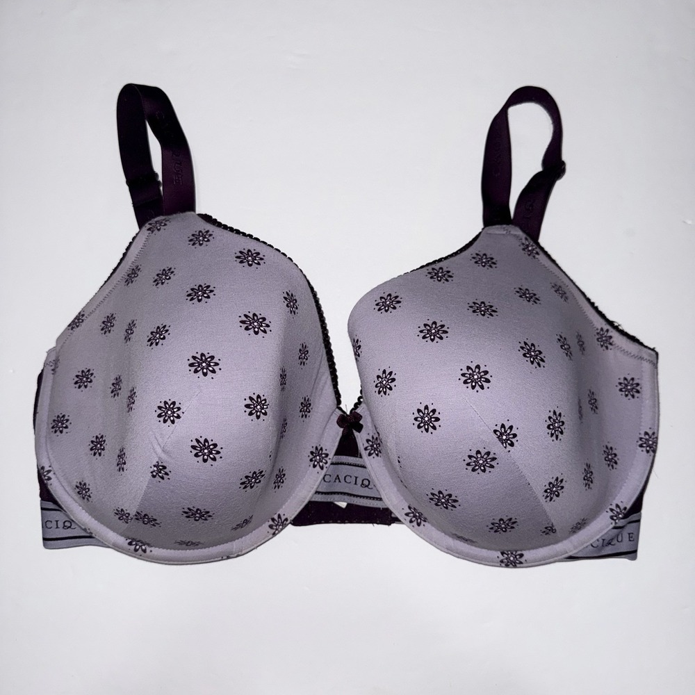 Cacique 38G Lightly Lined TShirt Bra Underwire Purple Floral Full Coverage